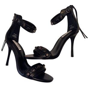 Womens Size 10M Steve Madden Black Embellished Stiletto Heels Ankle Strap Dress